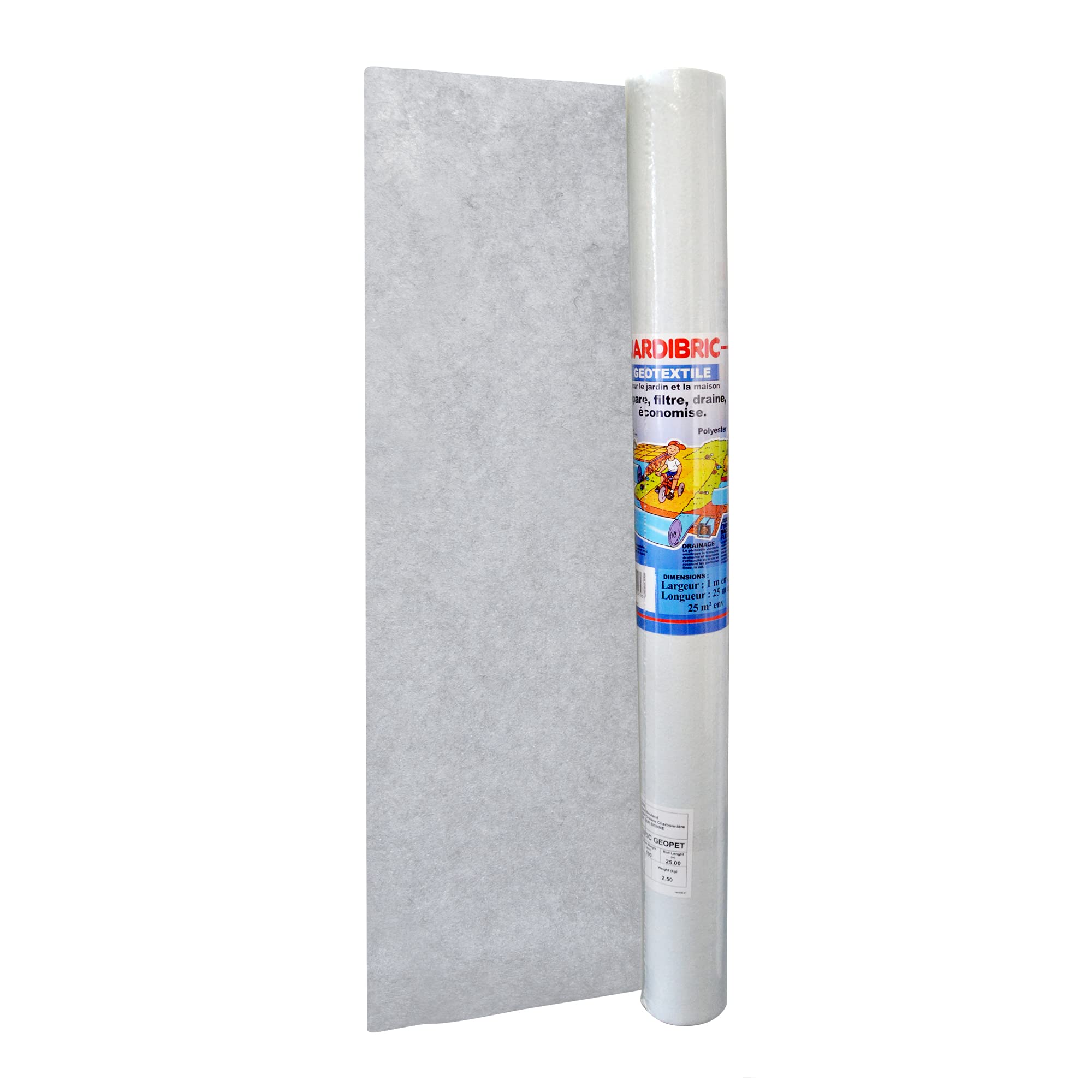 Jardibric - Géotextile 100 g/m² 1 x 25 m - Toile Géotextile Anti Mauvaise Herbe pour Allée Gravier et Massif Jardin
