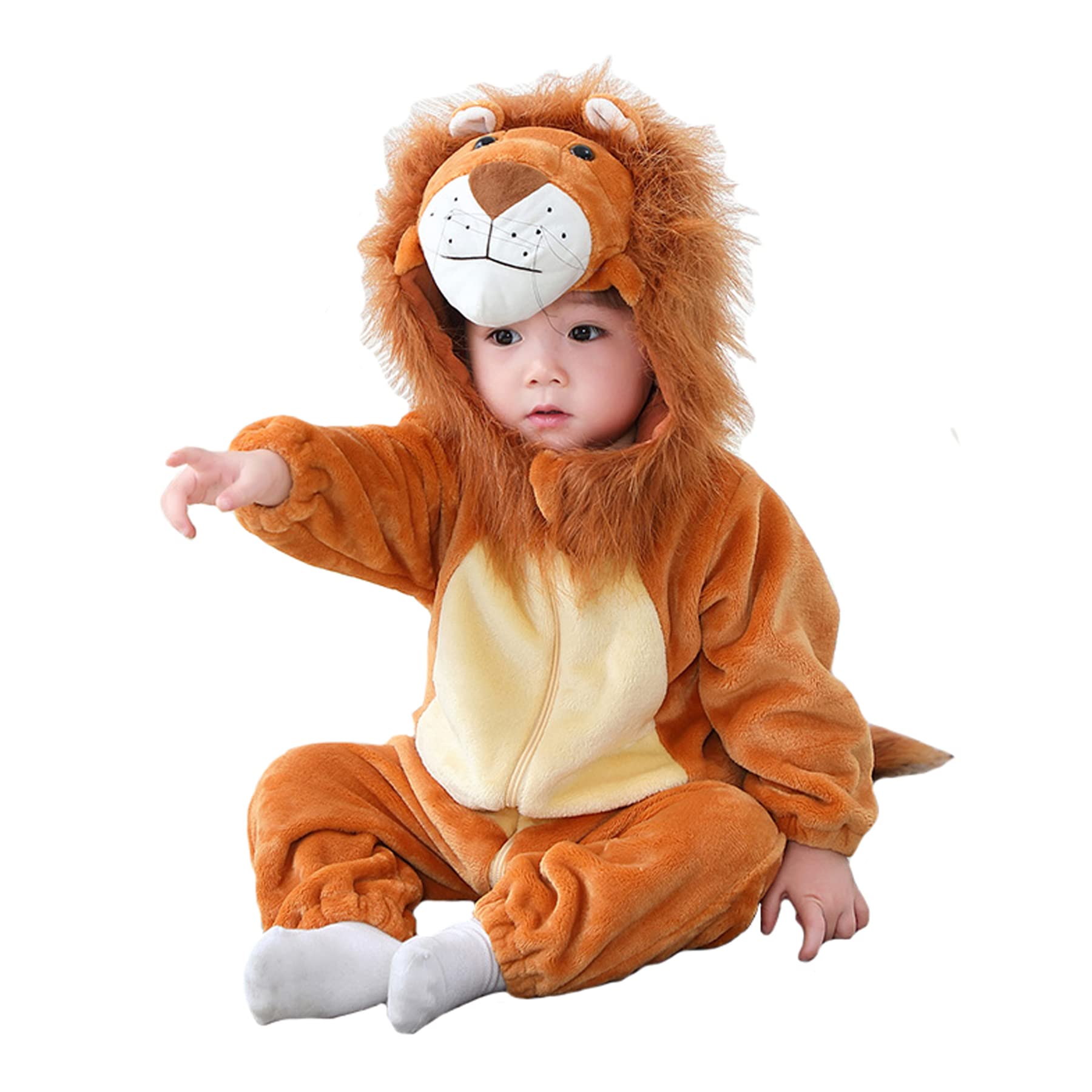 Doladola Unisex Baby Spring Autumn Animal Romper Baby Boys Girls Flannel One Piece Pyjamas(3 Months,Lion)