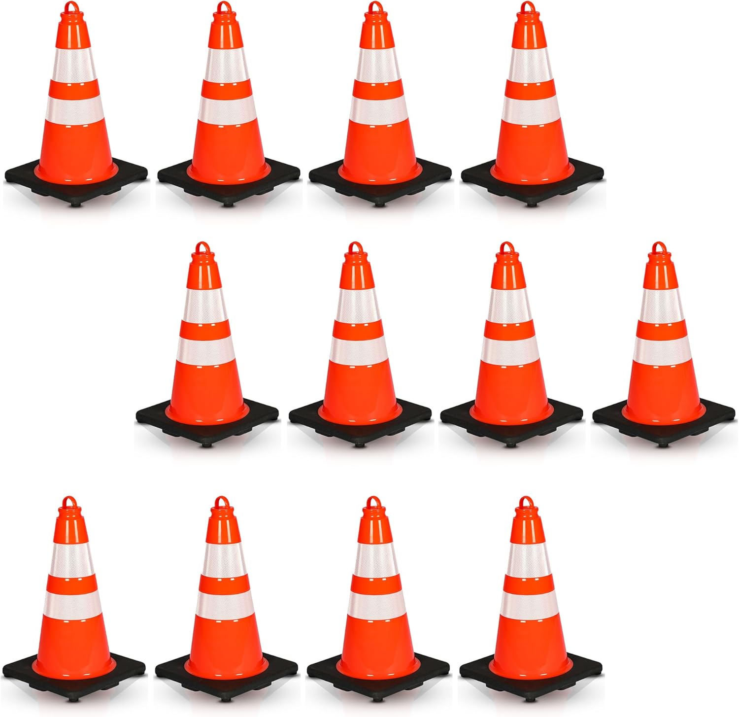Pyle 18" PVC Traffic Cones, 12-Pack Safety Cones for Parking, Construction, Roadwork, & Sports Training, High-Visibility Orange, Durable, Stackable Design, Heavy-Duty Base for Stability in All Weather