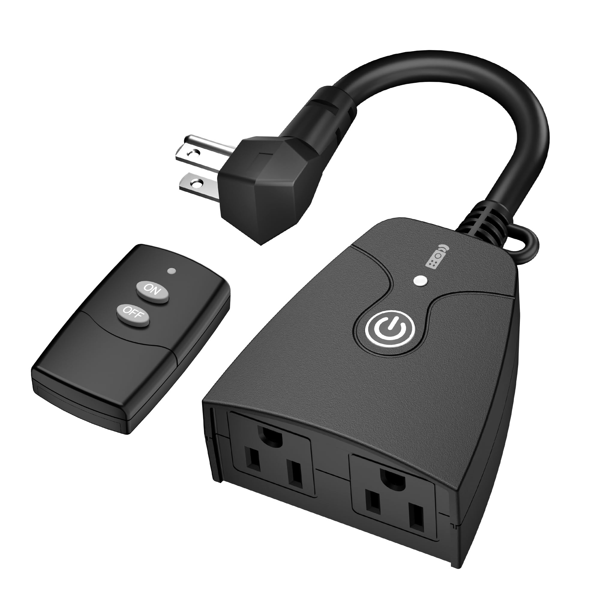 HBN Outdoor Wireless Remote Control Outlet Plug,Weatherproof Heavy Duty Power Strip,Indoor Electrical Plugs for Light Switch,6-inch Cord,100ft Range, ETL Listed(15A,Dual 3-Prong Outlets)