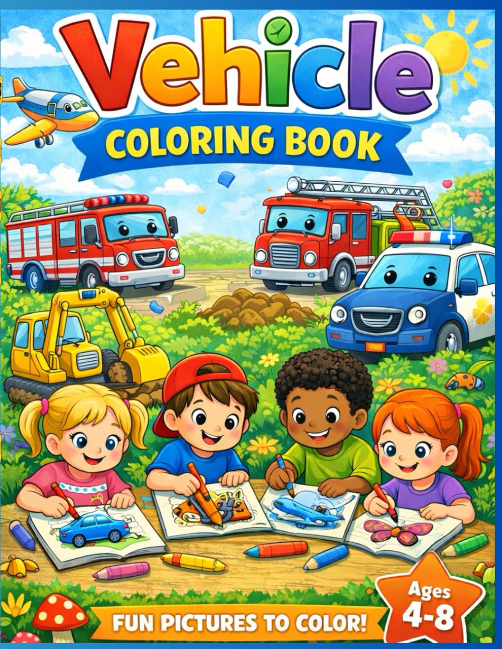 Vehicle Coloring Book for Kids: Easy and Fun Cars, Trucks, Buses & Planes for Children Ages 4–8