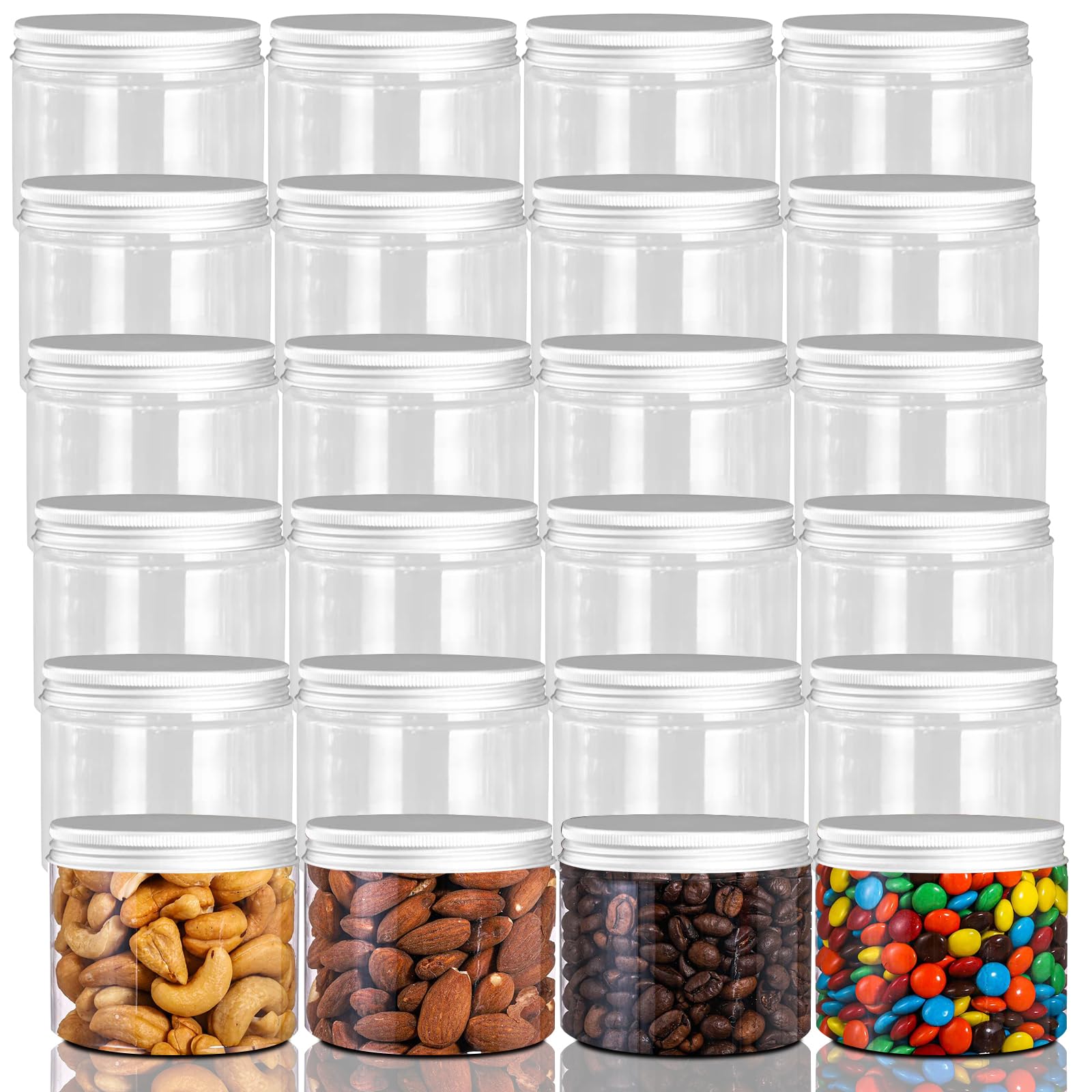 Barattoli rotondi vuoti in plastica trasparente da 350 ml, con coperchi a vite, per chicchi di caffè, caramelle, burro di arachidi, miele, 350 ml