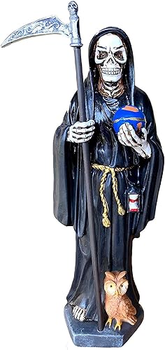 Santa Muerte - Esqueleto de calavera negra de 11 pulgadas, estatua de la muerte santa muerte