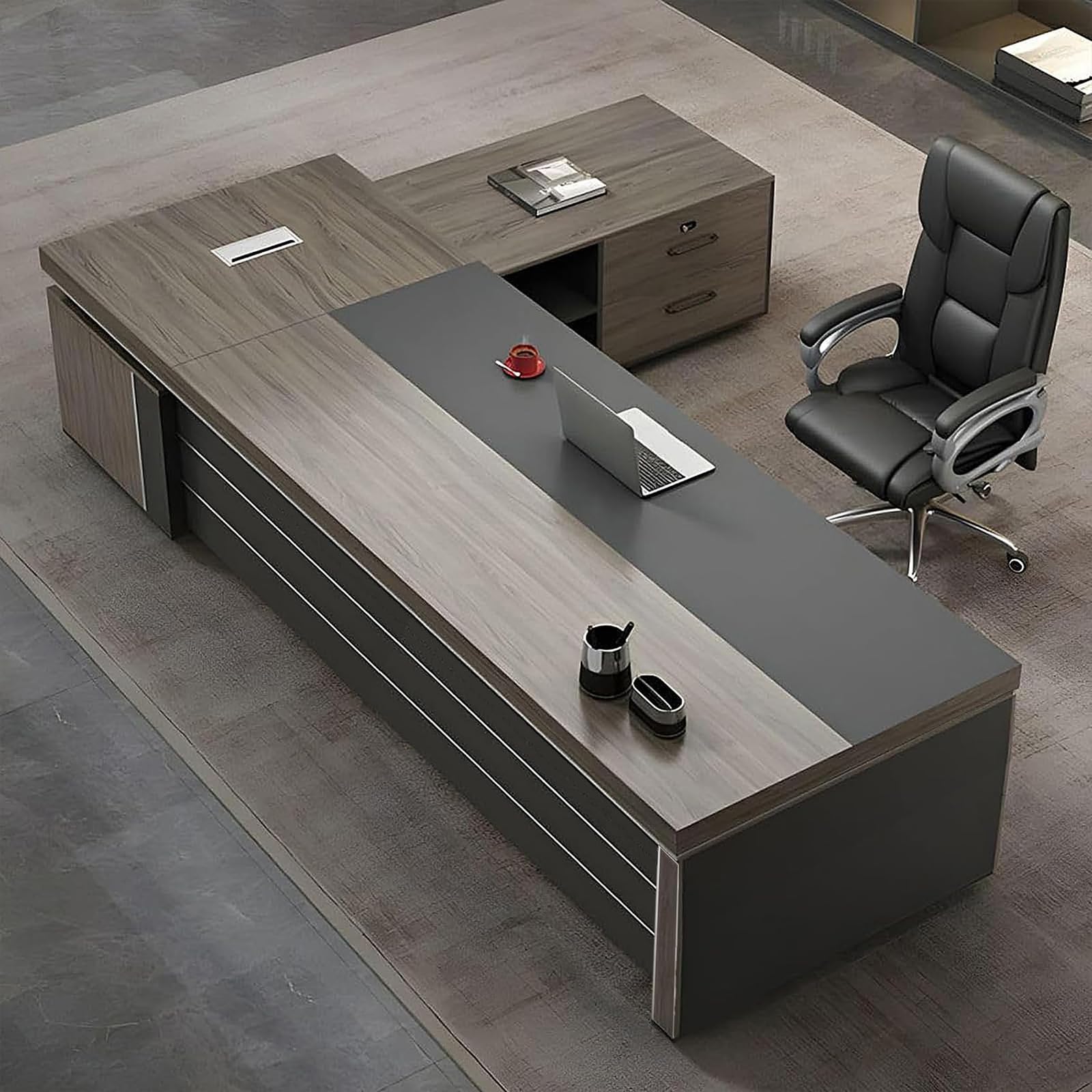 TDVFGDF Modern Executive Desk L Shape, Wood L Shape Desk with Storage (Right Cabinet, Single Side cabinet-79 * 63 * 29.5in)