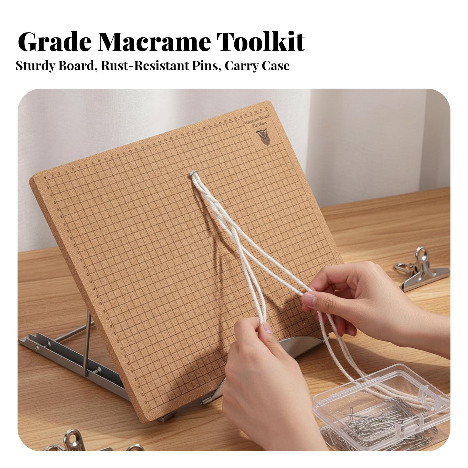 HHRJNUST Tablero Macrame con Base Metálica Regulable y Corcho Doble con Marcas Cuadrícula para Crear Nudos Pulseras y Cuerdas Tejidas Acuado para Principiantes y Expertos Manualidas , Estilo B