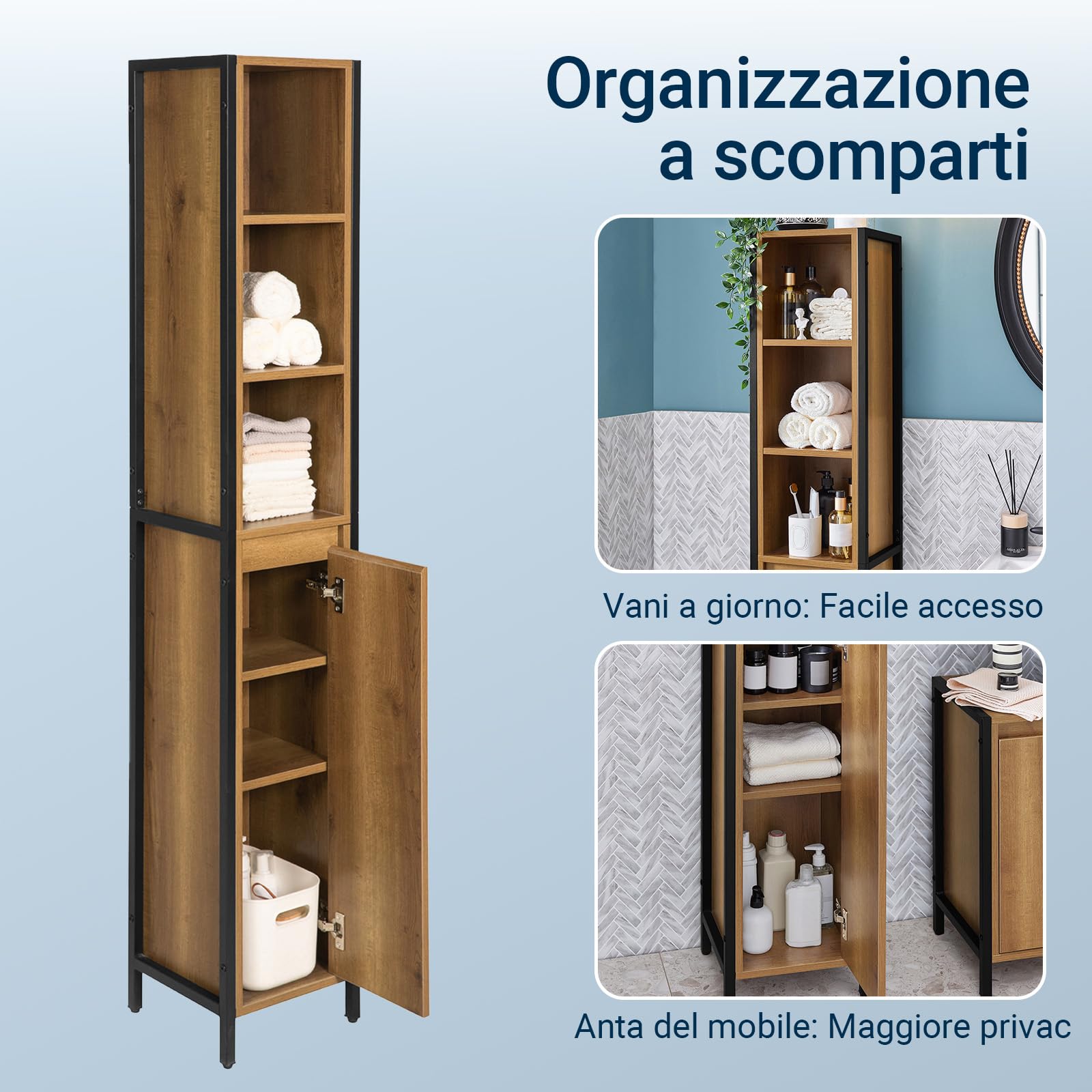 SoBuy Colonna Bagno Alta Stretta Salvaspazio 3 Ripiani Aperti 30x168x28cm