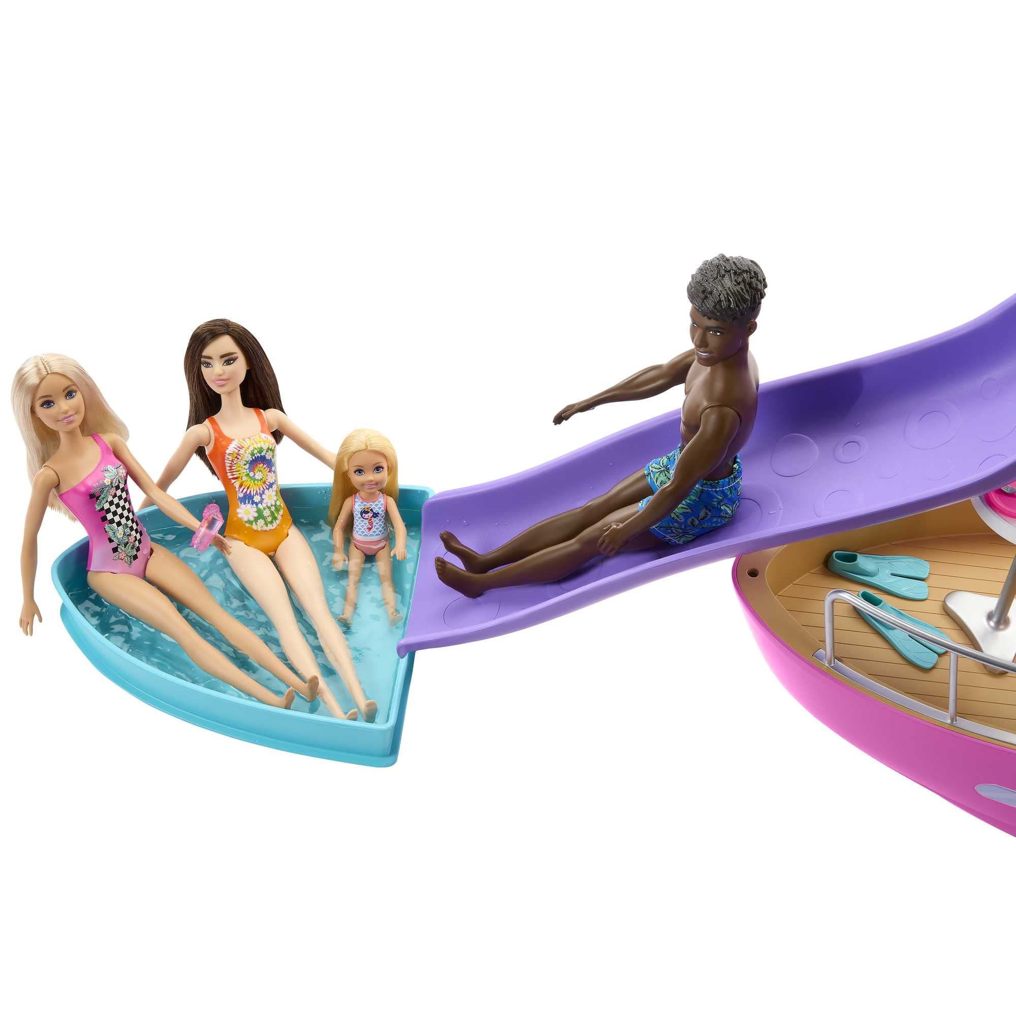 Barbie - Barca dei Sogni, Playset con piscina, scivolo, un delfino e 20+ accessori, giocattolo per bambini, 3+ anni, HJV37
