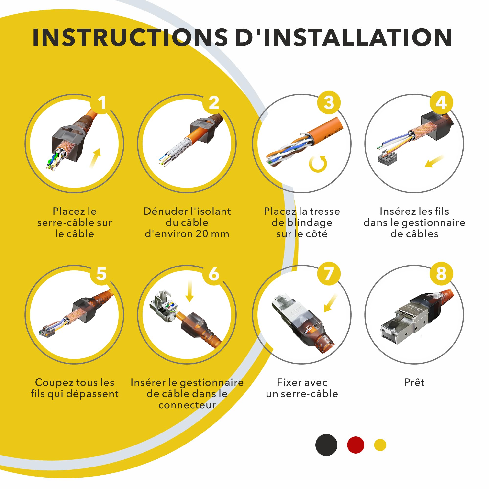 Connecteur RJ45 sans Outil Cat 6a Fiche Mâle Réseau 10Gbit/s Fiche à Sertir Blindée avec Connexion LSA pour câble ethernet Cat 7 Cat6a Cat6 8 pôles Plug | 6 pièces
