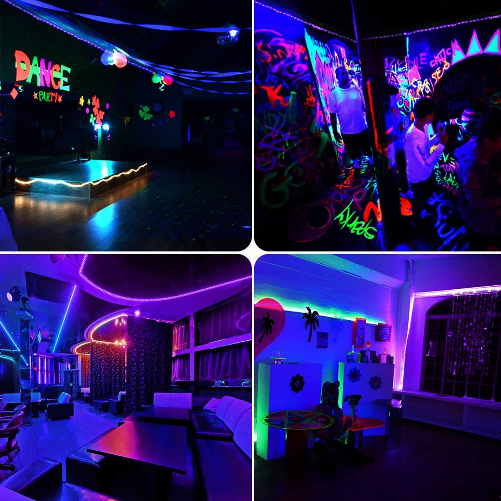 Tira LED de Luz Negra 10m, Luz UV Ultravioleta para Navidad,600 LEDs 12V 2835 con Adaptador Incluido, Iluminación Flexible para Interiores: Bar,Club,DJ,Discoteca, Fiesta,KTV,Pintura Corporal
