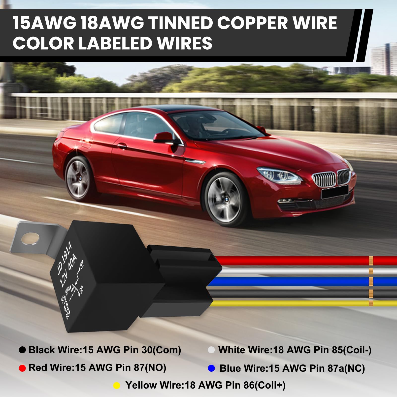 Gebildet 2 stuks JD1912 Auto-Relais Harnas 12V 40A 4-Pin SPST 12AWG Kabelboom Sockets met Ingebouwde Diode voor Auto's Vrachtwagens Bestelwagens Motorfietsen en Boten