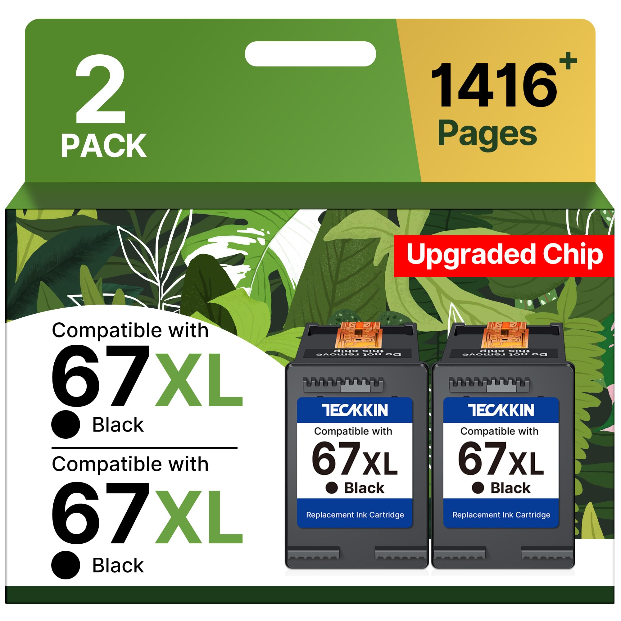 TECKKIN 67XL Black Ink Cartridge Replacement for HP 67 Black Ink Cartridge 67XL Ink Works for HP DeskJet 4227e 2827e 2755e 2855e 2800 4155e 2755 2852e