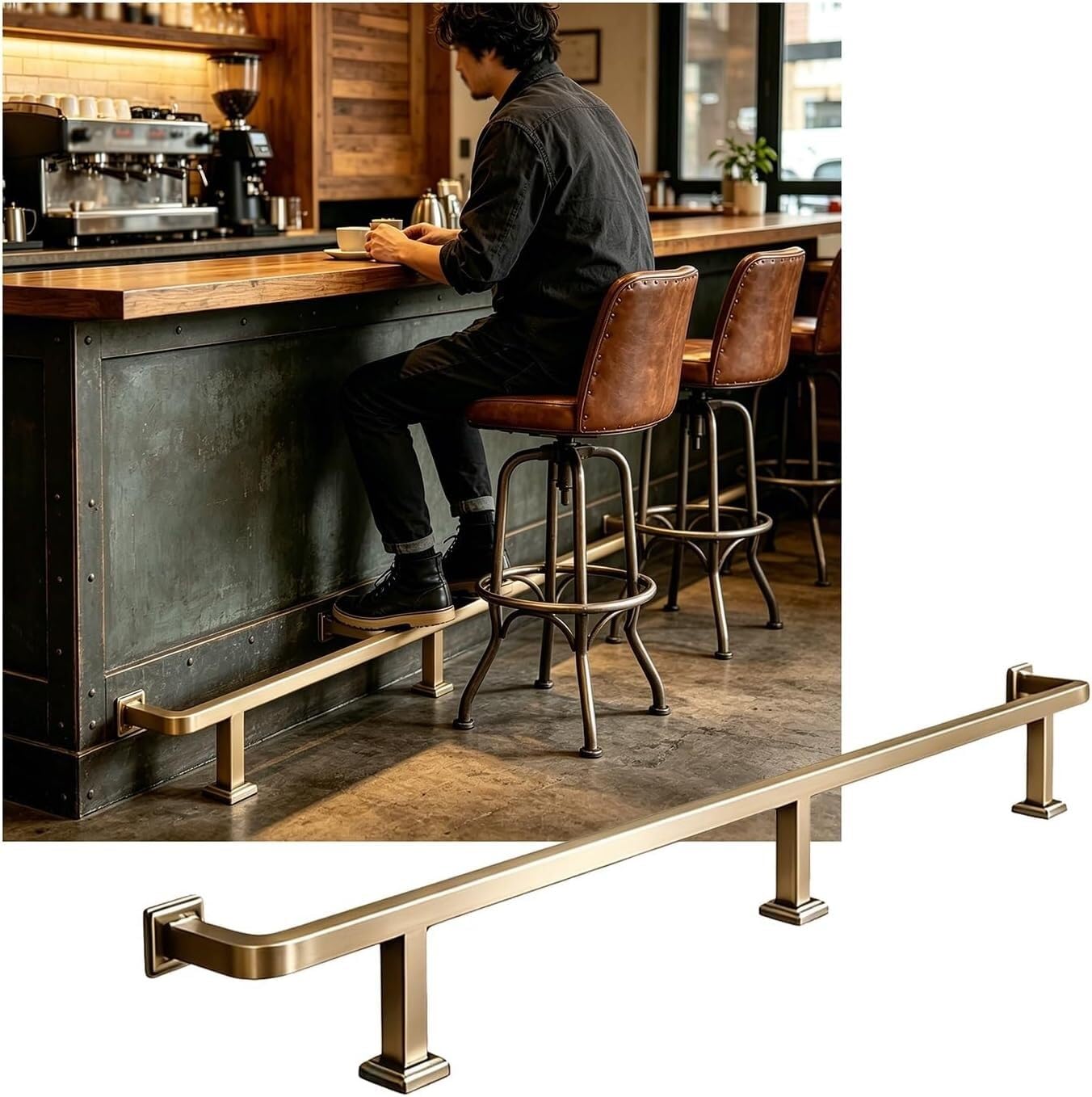 LXXW Bar Foot Rail Bar Foot Rail Kit，3.28~15.75ft Railing for Feet Rails Bracket，for Restaurant Reception Desk Kitchen Counter(Champagne Gold,2.0M/6.56FT)