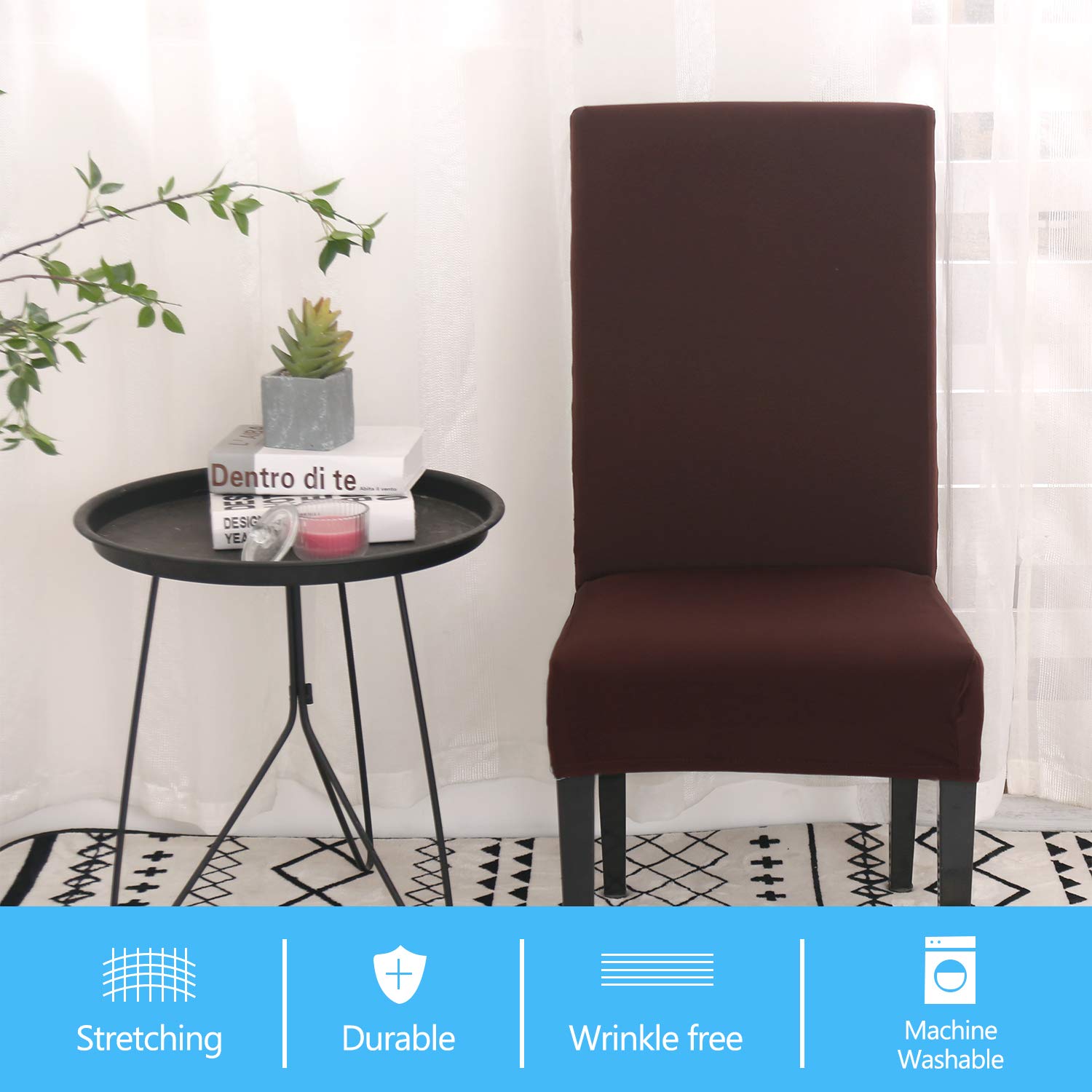 PETCUTE Housse de Chaise 6 Pièces, Universel Housse de Chaise Salle À Manger Extensible,Amovible Lavable Protection Chair Cover Epaisse pour Hotel, Restaurant, Banquet,Cuisine