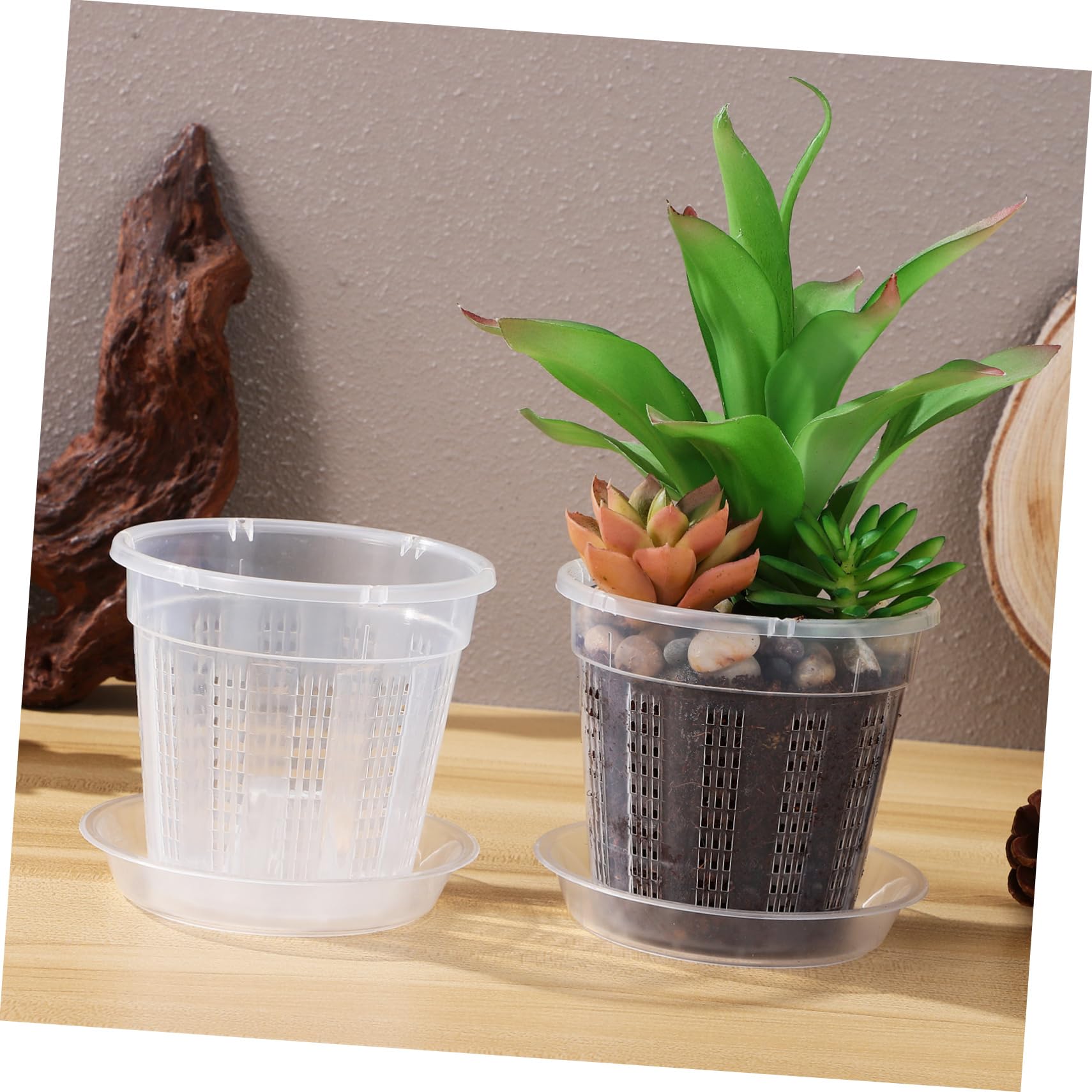 Happyyami 2 Ensembles Lot Pots Orchidées Plastique Transparent avec Drainage Et Saucers Pots Fleurs Ventilés Creux Convient Intérieur Extérieur pour Fraisiers Et Plantes Variées 8 Pièces * 2