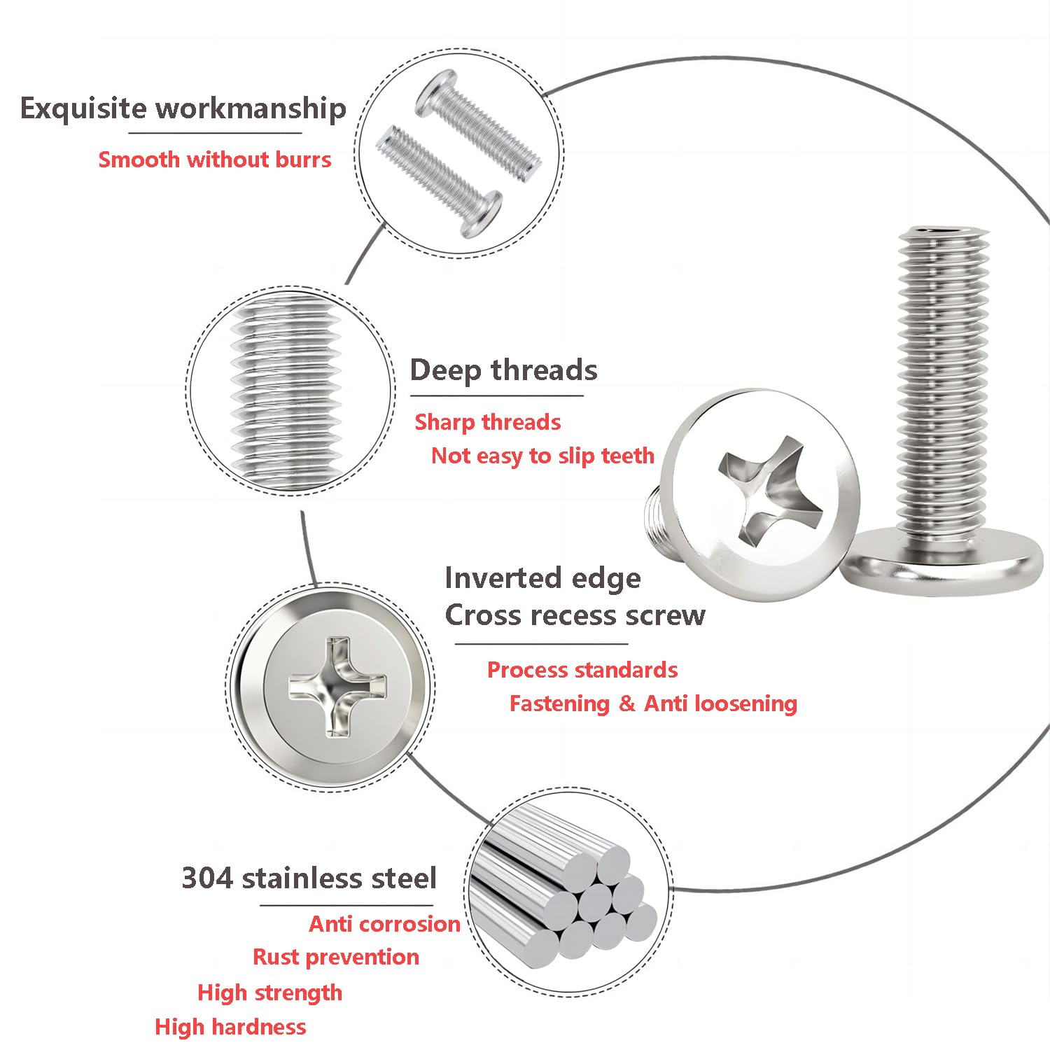 Ctyjia M3x6mm Stainless Steel 304 Flat Head Inverted Phillips Screws, Full Thread, 20Pcs - Image 3