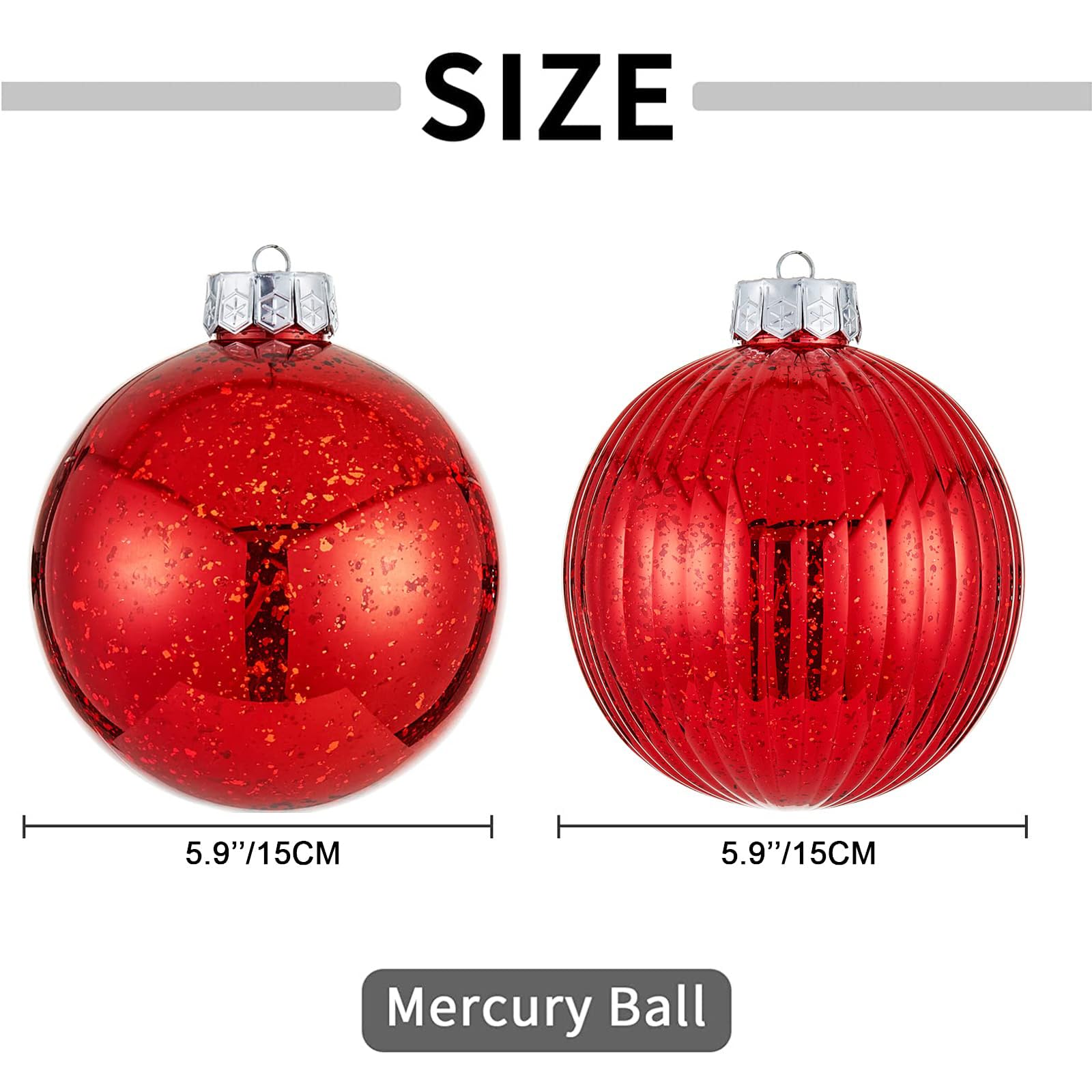Large Christmas Ball Ornaments 6-inch, Red Oversized Shatterproof Plastic Decorative Hanging Mercury Ornaments Ball for Xmas Holiday Party Decorations Set of 2(6.0