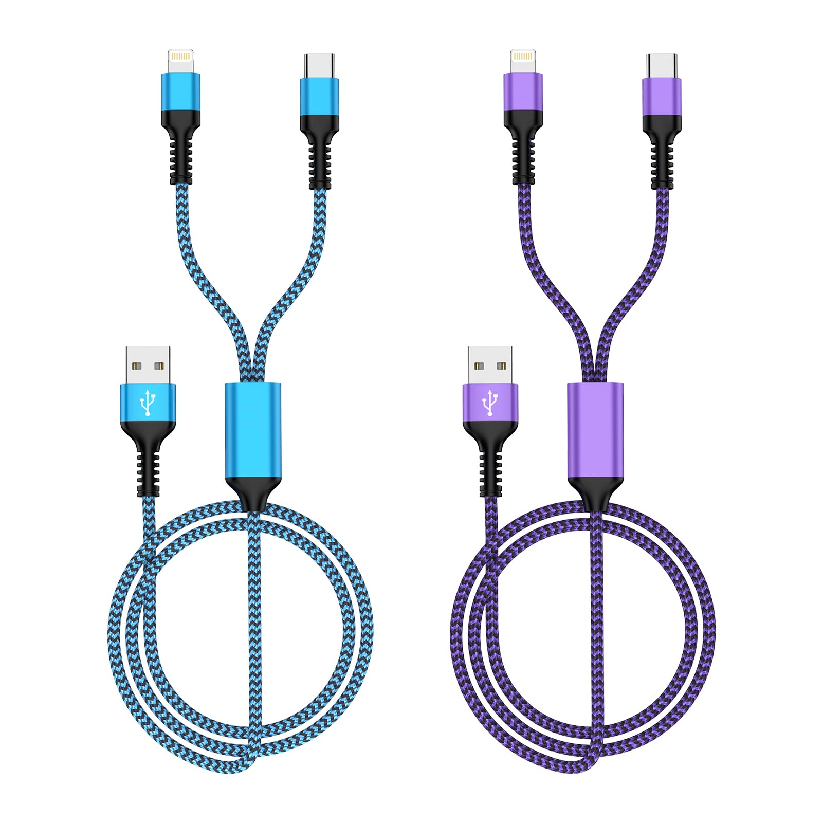 [1.2M] 2 in 1 USB Kabel mit Lightning+USB C für iPhone 17 16 15 14 13 12 11 8 7 6, 2 Stück Multi Ladekabel iphone Schnellladekabel für Samsung Galaxy, Huawei, Google,Sony