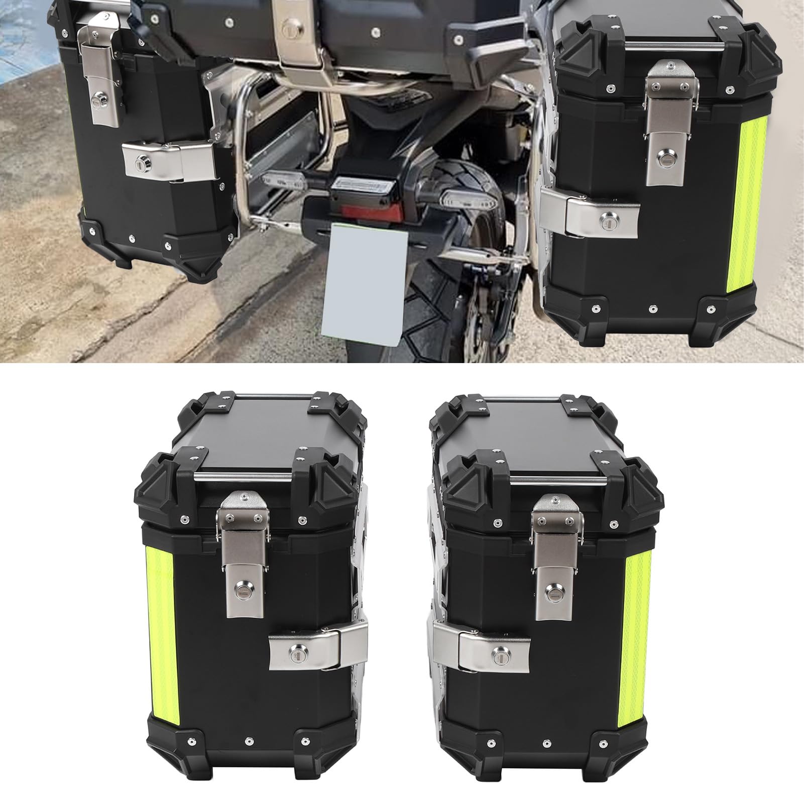 Jiawu Borse Laterali Rigide per Moto, Baule Laterale Universale per Litri Scatola per Borse Laterali Rigide in Lega di Alluminio con Chiusura di Sicurezza, Impermeabile