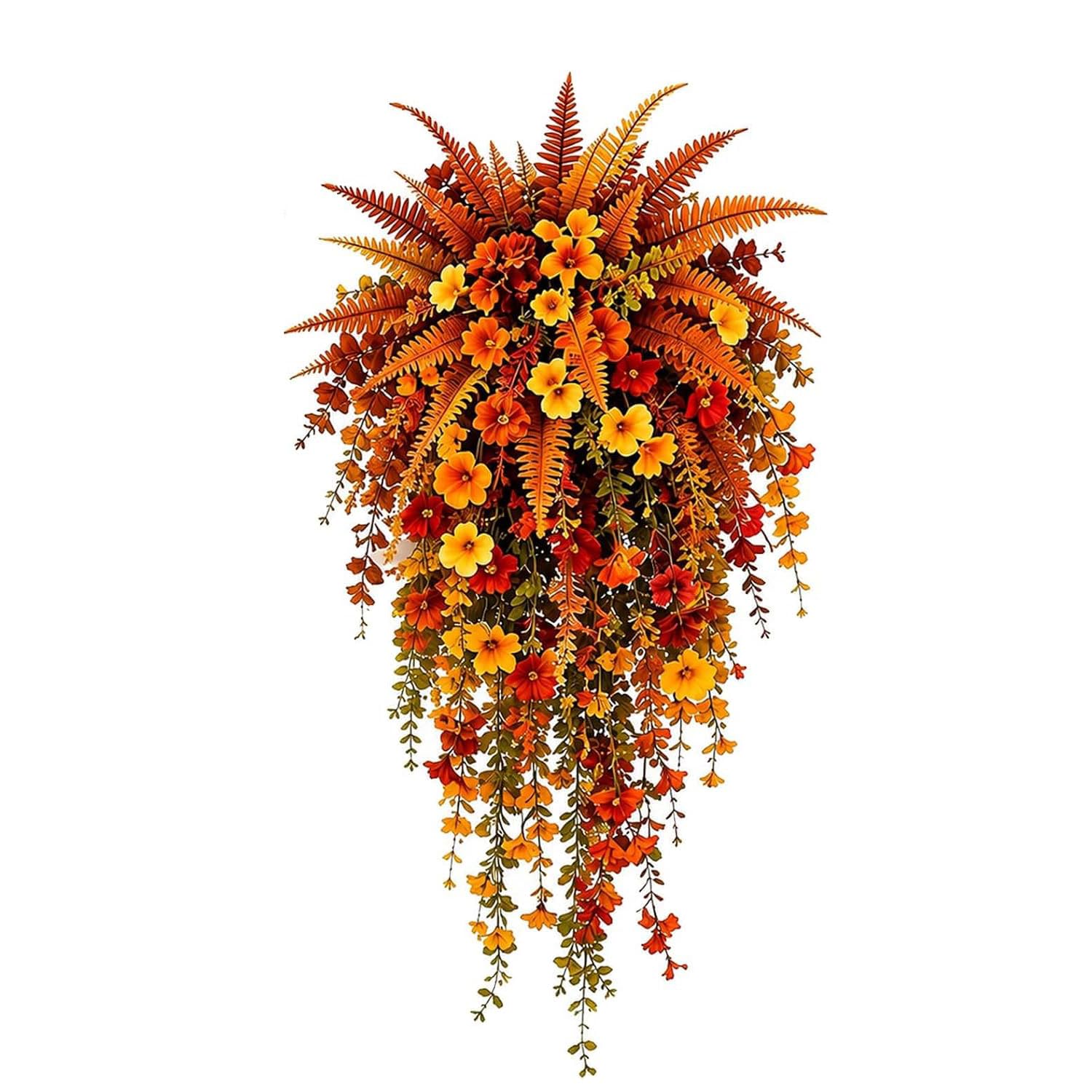 GUSHE Artificial Fall Hanging Flowers Plants Outdoor, 75cm UV-Resistant Fake Flowers, Fake Hanging Trailing Flowers for Autumn Home Garden Yard Patio Decor (1PC)