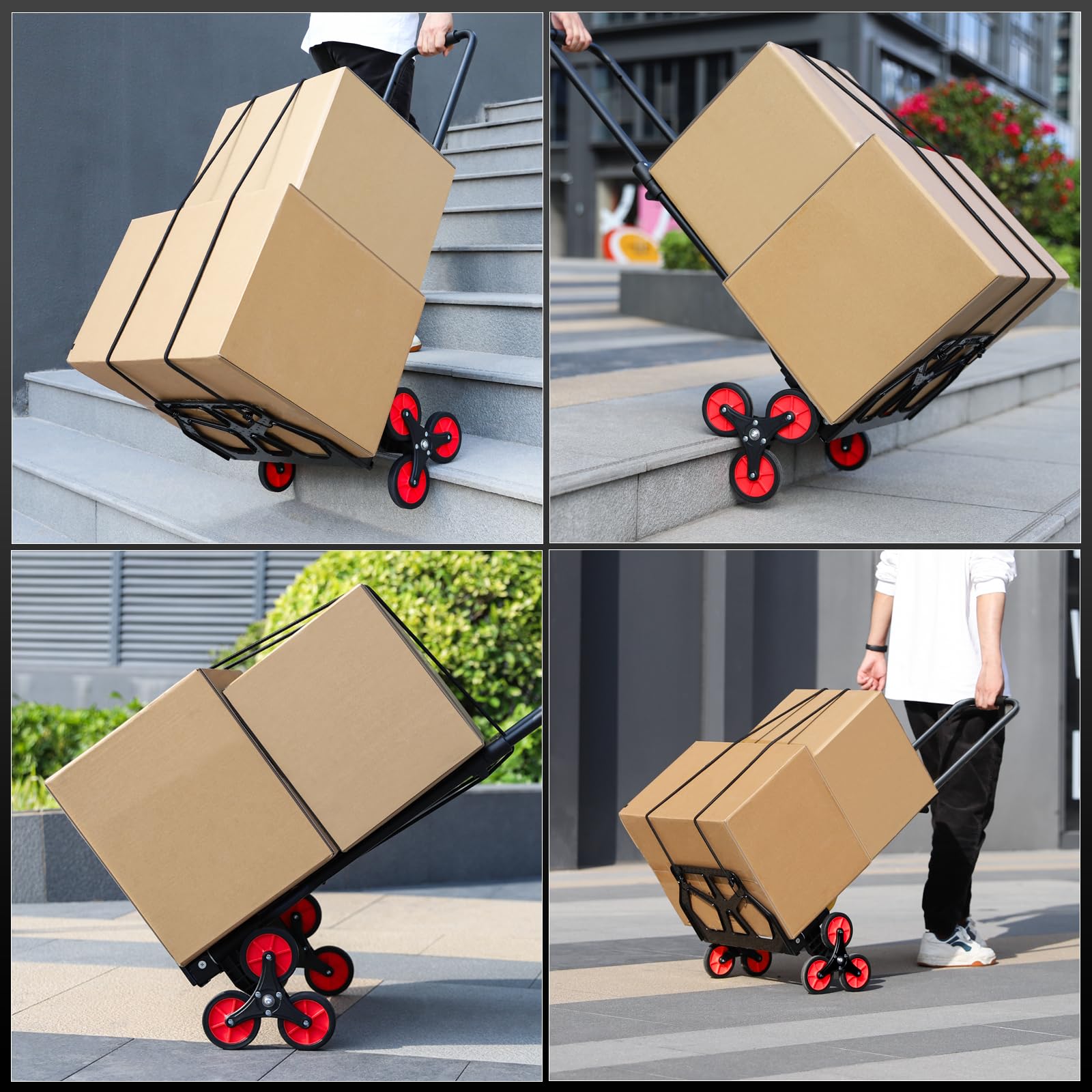 Carrello pieghevole in lega di acciaio con ruote, 100 kg, manico esteso da 110 cm, multiuso con corda elastica, per salire le scale, negozi, ufficio, casa, giardino
