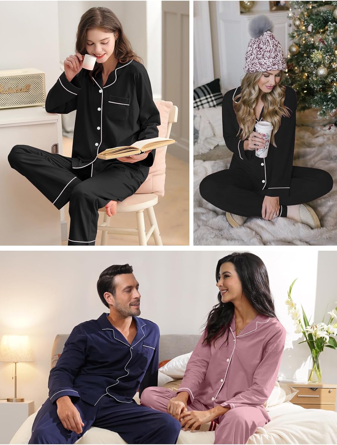 Womens Modal Button Up Pajamas 2 Piece Long Sleeve Comfy Pjs Sleepwear Soft Pajama Lounge Set Loungewear S-3XL - Image 6