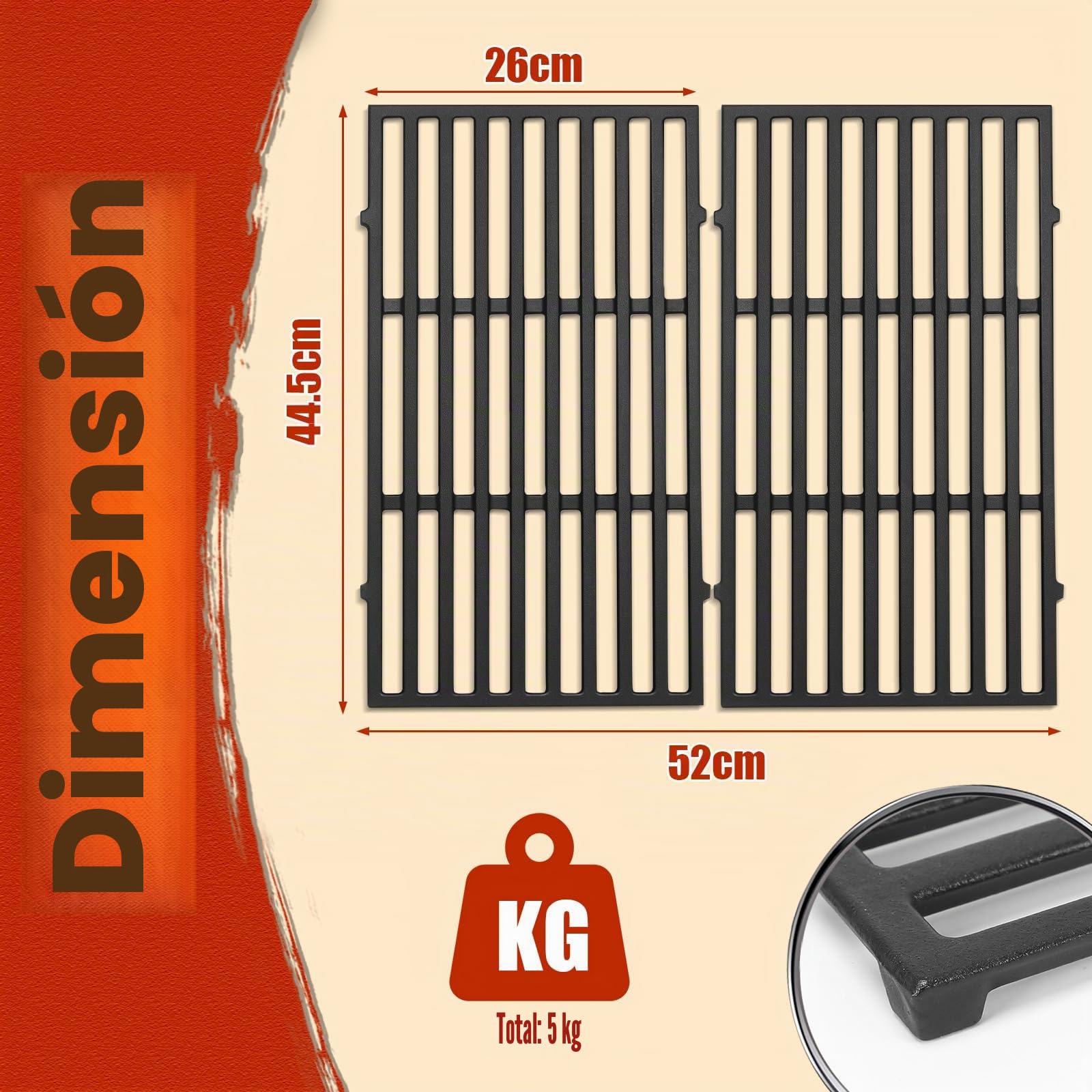 Denmay 7637 69799 - Parrilla de cocción de hierro fundido esmaltado, accesorio para modelos de parrilla Weber Spirit 200 E210 S210 46010074 (con botones de control frontal)