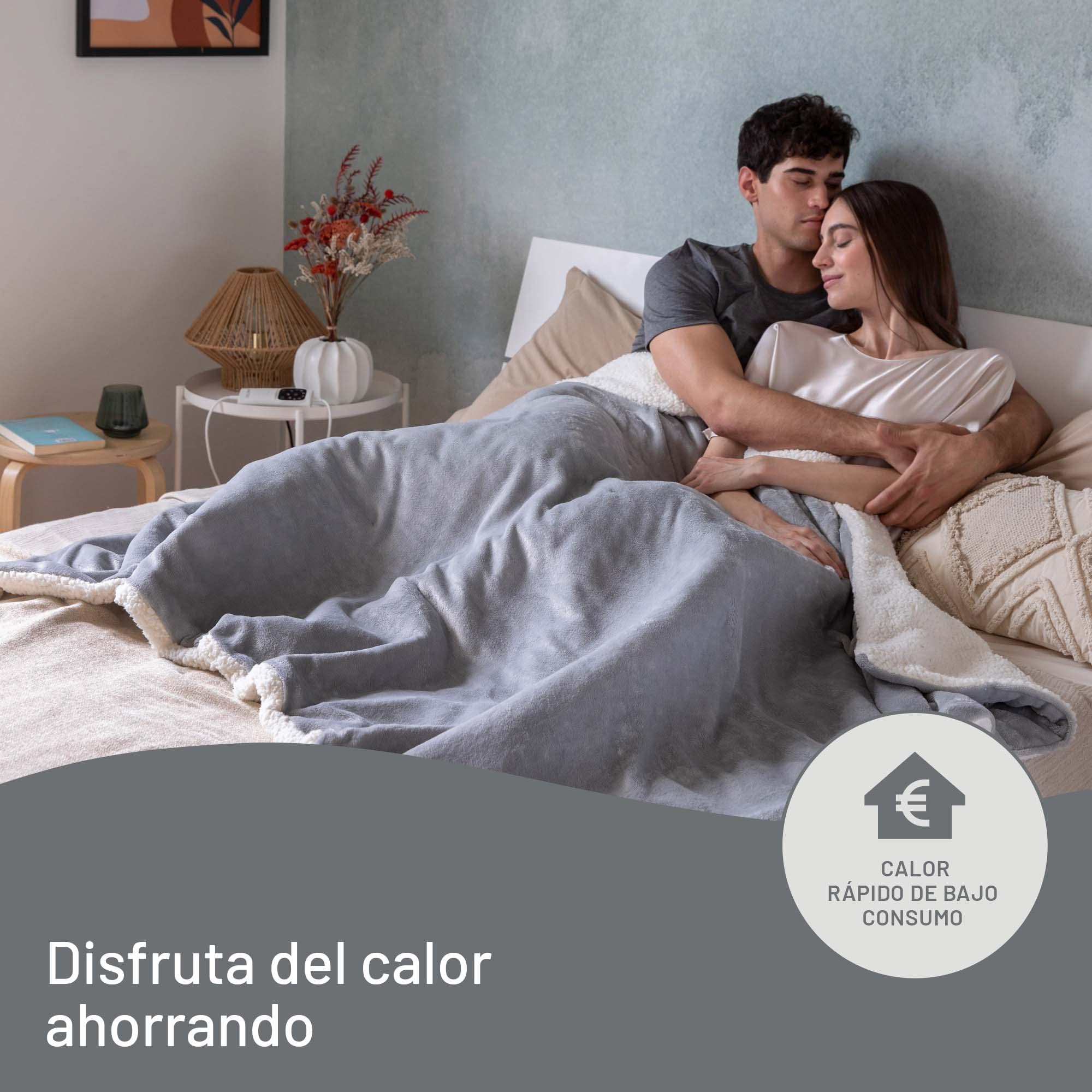 Imetec Adapto Grand Luxe, Plaid Calefactable, Manta Eléctrica, Tejido Suave 180 x 140 Cm,Ahorro Energético,Tecnología Adapto, Óptimo, Calentamiento Rápido, 6 Temperaturas, Lavable,Gris, 2.1 kilograms
