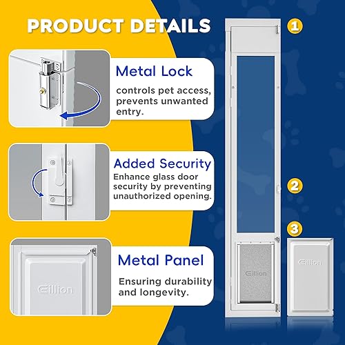 Miniatura 6 de Puerta grande para perro para puerta corrediza de cristal, puerta para mascotas que se abre para puertas corredizas de vidrio, marco y panel y