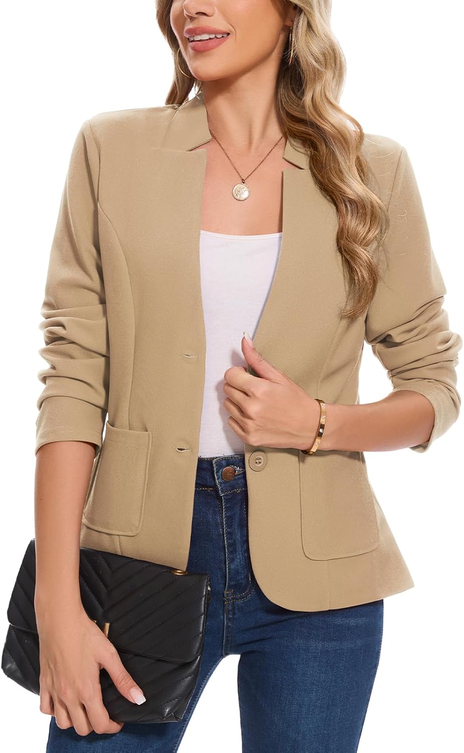 MINTLIMIT Blazers for Women Long Sleeve Notch Collar Blazer Button Front Casual Work Office Suit Jackets with Pockets - Image 4