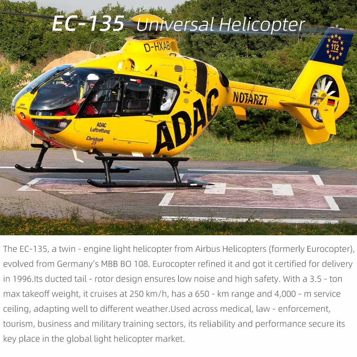 FW EC135 RC elicottero per adulti, classe 470 2.4G 6CH militare RC Elicottero aereo con regolatore di volo H1, modalità 1/modalità 2 commutabile, giocattolo regali -RTF