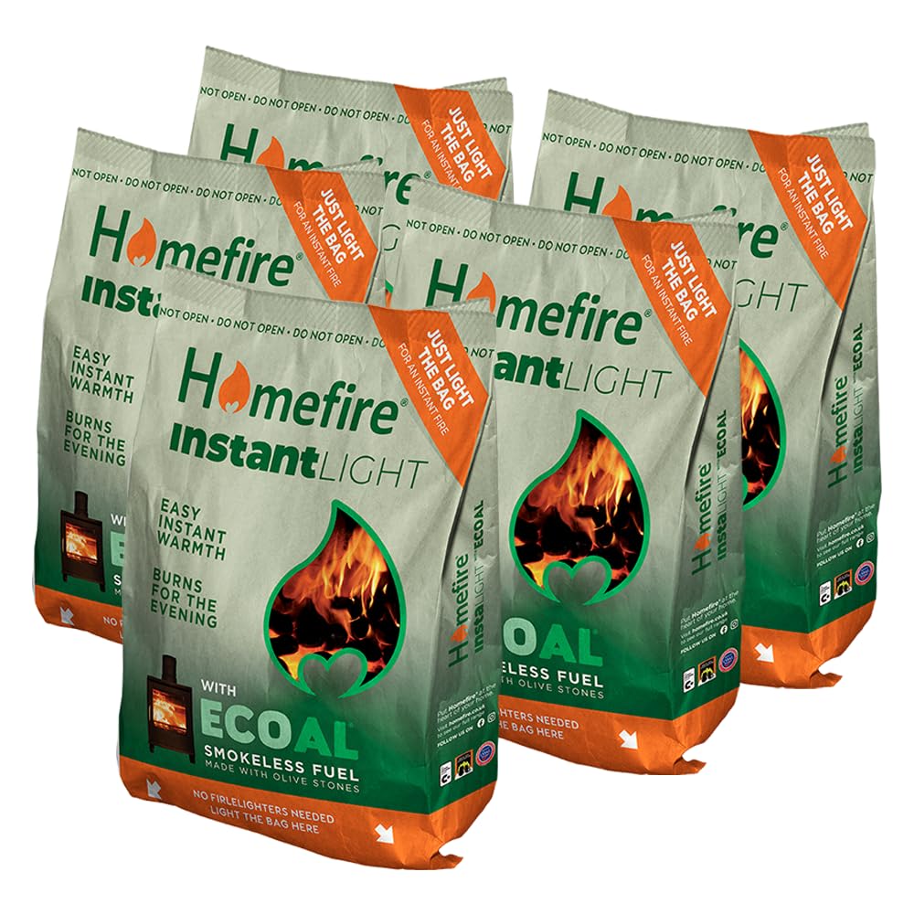 Homefire Black Instant Light Smokeless Ecoal Bag, Open Fires And Multi-Fuel Stoves, 3 Kg (Pack Of 5)