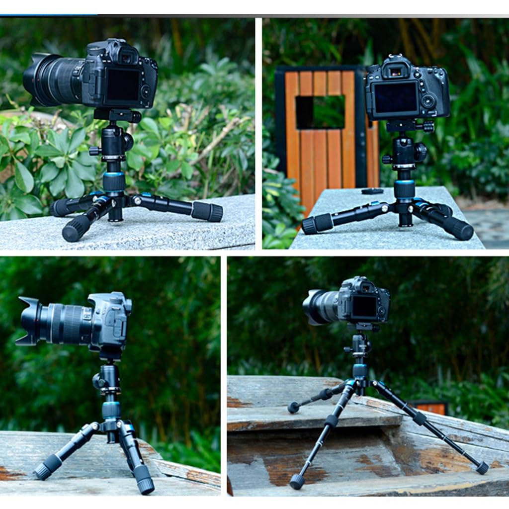 Treppiede compatto da tavolo in alluminio con testa a sfera a 360°, supporta fino a 5 kg per fotocamere reflex digitali e videoregistratori
