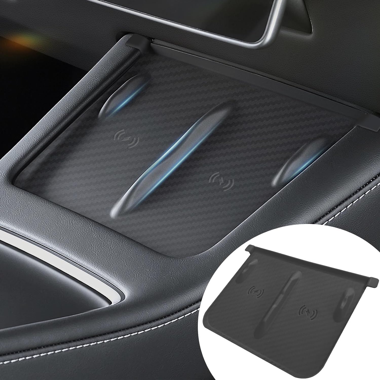 Tapis Charge Sans Fil Silicone - Tesla Model 3/Y Antidérapant