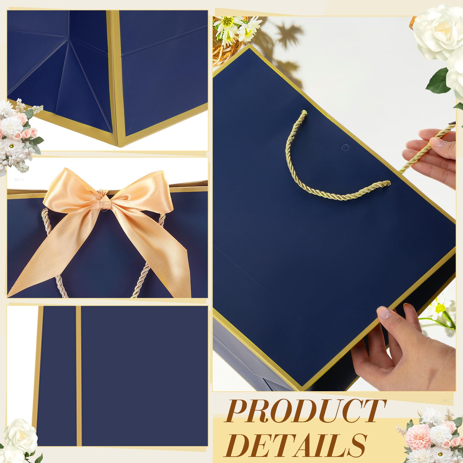 Tosstuki 36 Pack Thank You Gift Bags with Handle 3 Sizes Welcome Bags Thank You Return Gifts with Bow Ribbon for Birthday Party Wedding Bridesmaid(Navy Blue,Gold)