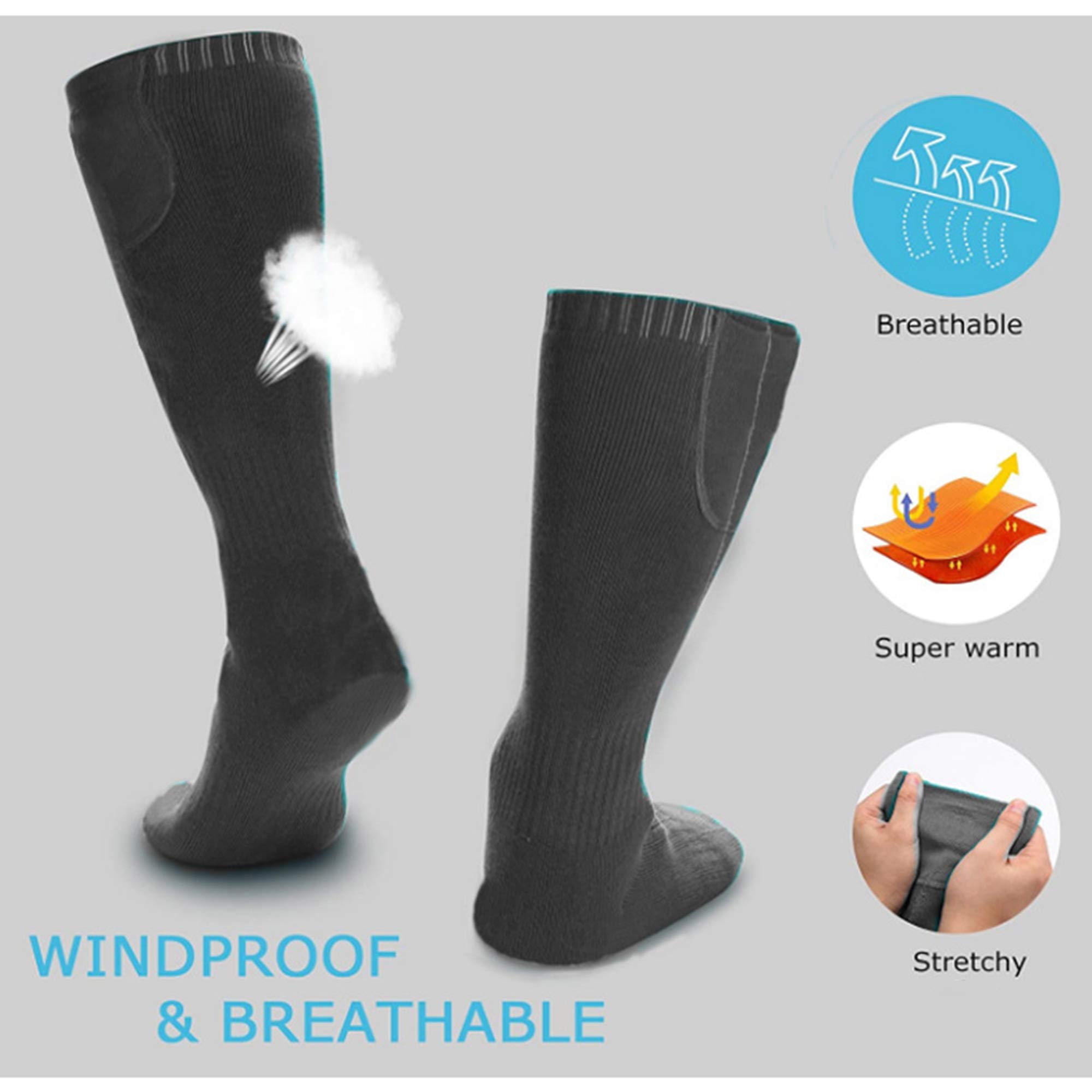 Calze Riscaldanti Elettriche 40/50/60 ℃ Livello 3 Temperatura Calze Calde Invernali USB Universali con Batteria Li-Ricaricabile