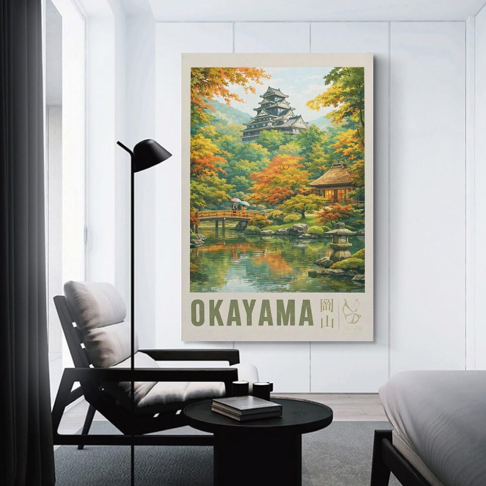 Junmoney Autumn Scene at Okayama Castle Home Decor Wall Art, 16x24inch(40x60cm), for Bedroom, Lounge Or Dressing Area, Canvas Wall Decor for Personal Spaces