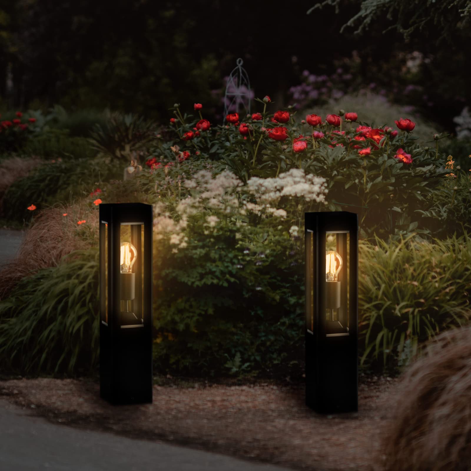 Lumiled Außenleuchte Pollerleuchte Außenstehleuchte Stehlampe Wegeleuchte Gartenleuchte Wegelampe stehend 50 cm IP44 Schwarz rechteckig spritzwasserdicht Aluminium E27 Fassung max 13W