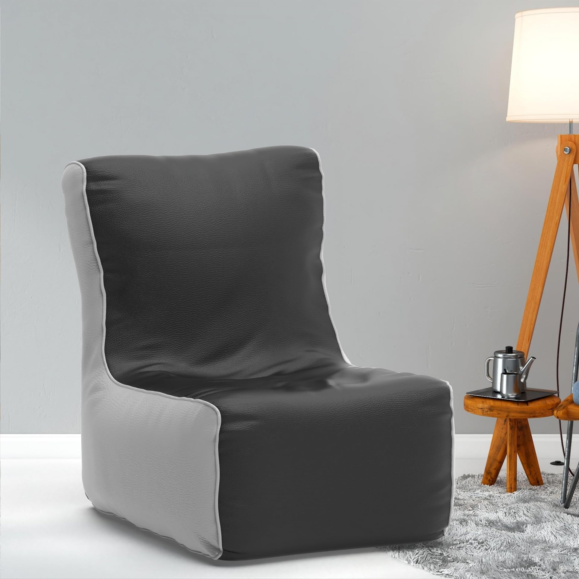 Bean Bag Chair Cover | Size: 2XL | Color: Black Light-Grey | Without Beans | Premium Leatherette Cover (CMF 1358)-image-26