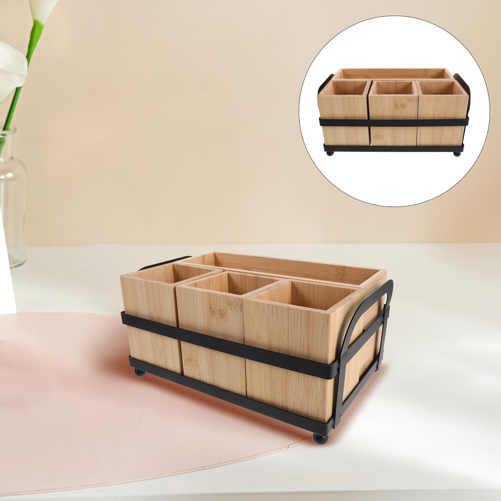 Toyvian Boîte de Rangement Bois pour Couverts et Ustensiles de Cuisine Support pour Couteaux Fourchettes et Baguettes Organisation Pratique pour Cuisine