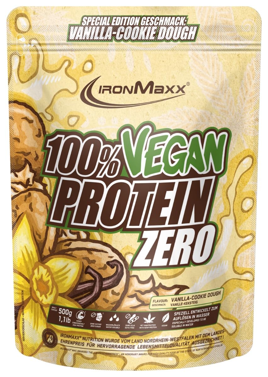 IronMaxx 100% Vegan Protein Zero - Biscotto alla Vaniglia 500g | polvere proteica ricca di proteine e senza zucchero composta da 4 componenti | polvere proteica vegana senza aspartame