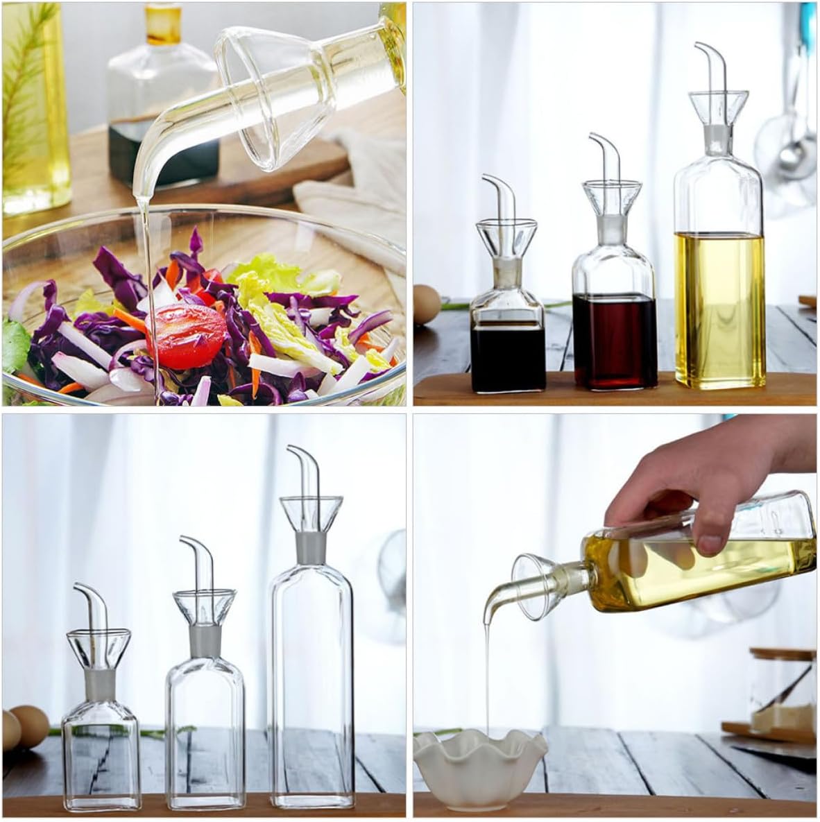 Cabilock 3pcs Glass Oil Bottle Set for Kitchen Seasoning Storage, 3 Sizes