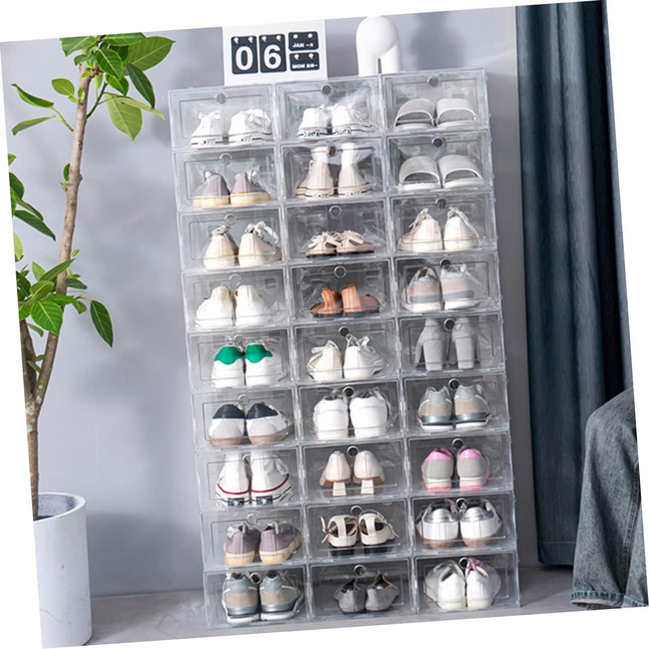 6pcs Shoe Box over The Door Organizer Cube Storage Boxes for Shoes Plastic Storage Case Stackable