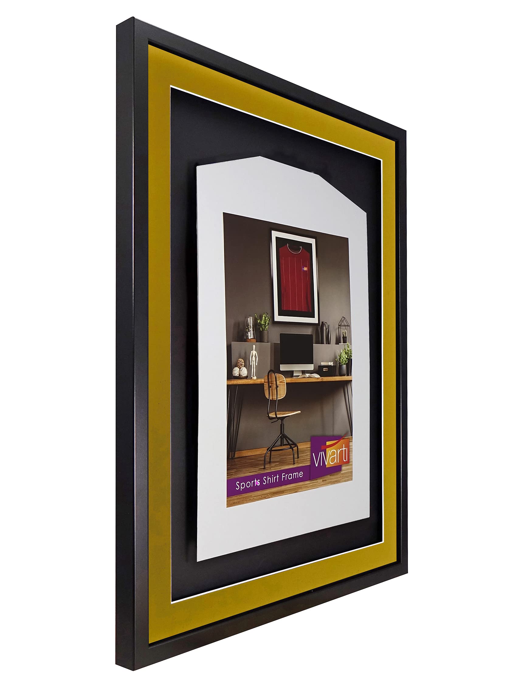 Vivarti DIY Junior 3D Mounted Sportshirt Display Frame voor Voetbalshirt, Rugby Shirt, Band T-Shirt Shadow Box - 50 x 70cm - Zwart Frame, Gouden Mount, Zwarte Backing Card Vivarti DIY Junior 3D Mounted Sportshirt Display Frame voor Voetbalshirt, Rugby Shirt, Band T-Shirt Shadow Box - 50 x 70cm - Zwart Frame, Gouden Mount, Zwarte Backing Card