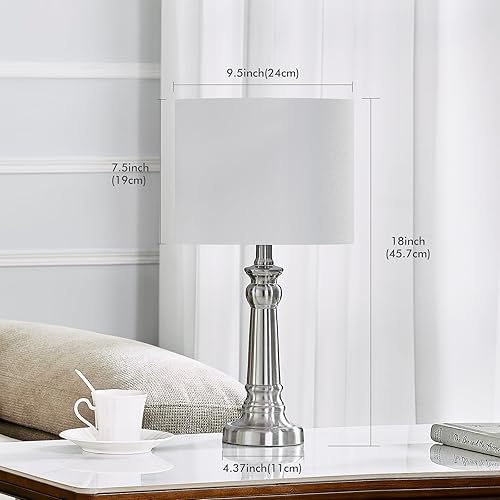 Miniatura 2 de Lámparas de mesa para sala de estar, lámparas modernas para dormitorio, juego de 2 con base de metal de níquel, pantallas redondas blancas para