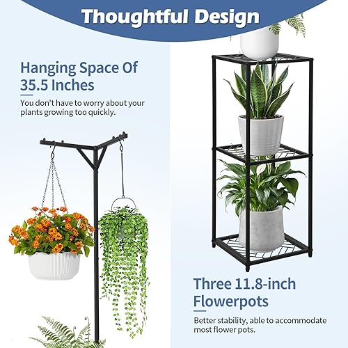 Miniatura 3 de Soporte para plantas colgantes para interiores y exteriores, estante esquinero de metal de 67 pulgadas de alto, soporte para macetas para 5 macetas,