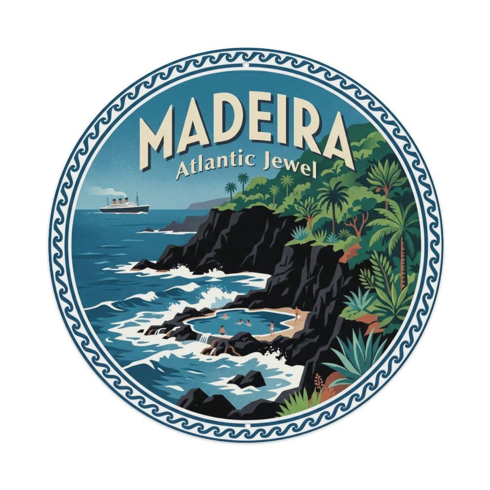 Gtthok Vintage Style-25 Vintage Travel Madeira Coast Atlantic Metal Tin Sign Plaque Wall Decor For Cafe, Club, Garden Round Metal Poster 8X8inch