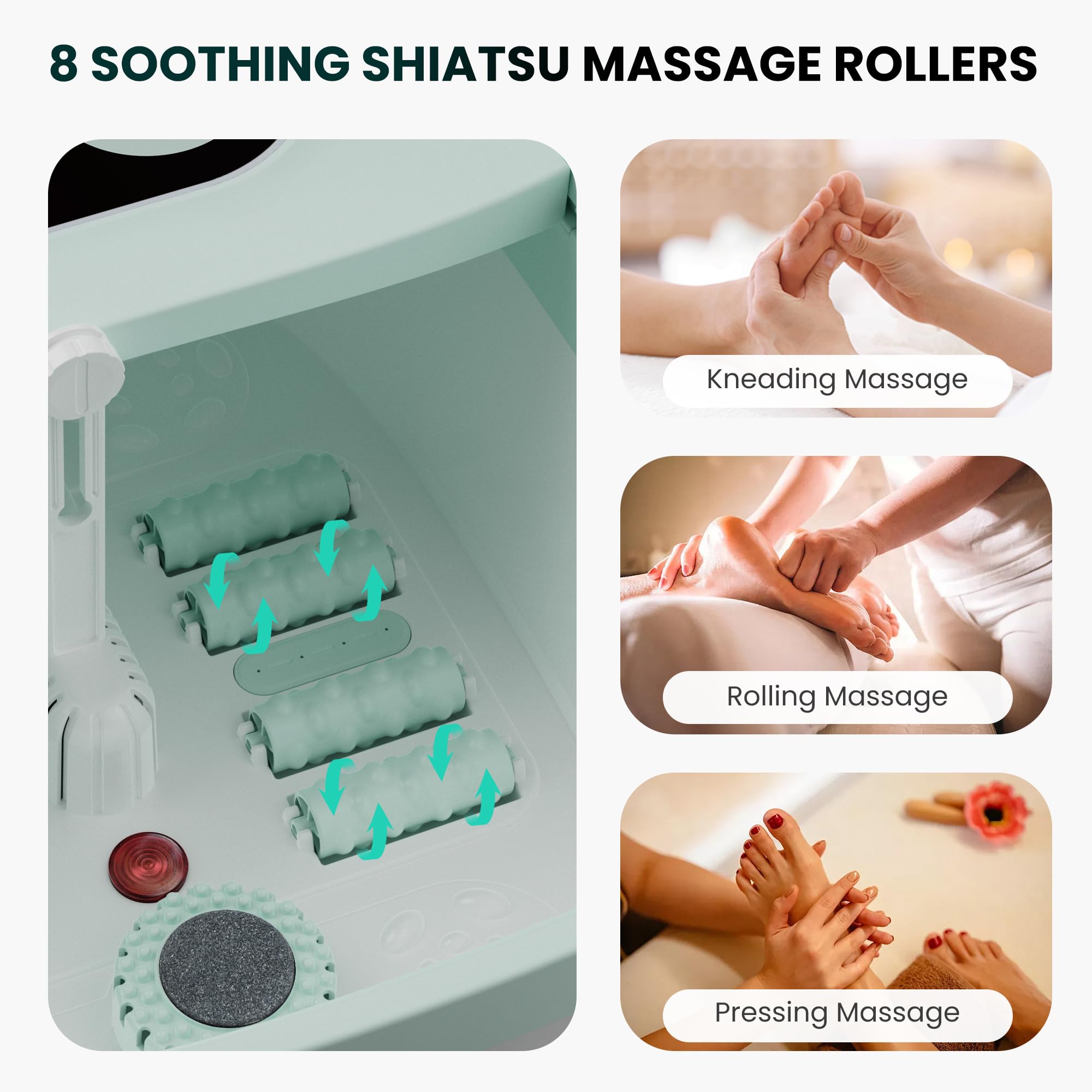 Snailax klappbares Fußbad mit Massage und Heizung, Fußsprudelbad mit 14 Heizstufen | Shiatsu-Rollen | Blasen | Rotlicht | Timer, Fußwanne elektrisch 35℃-48℃, faltbares Fußmassagegerät, Grün