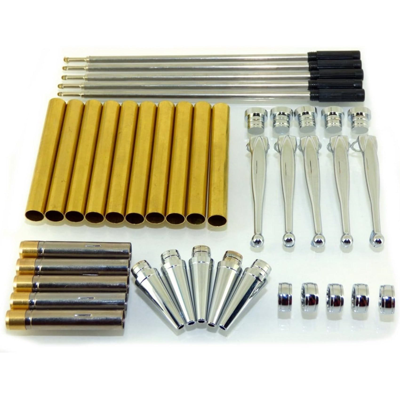 Kit de 10 Stylos Fins Fantaisie pour Tournage sur Bois, Finition Argent Chromé, Torsadé