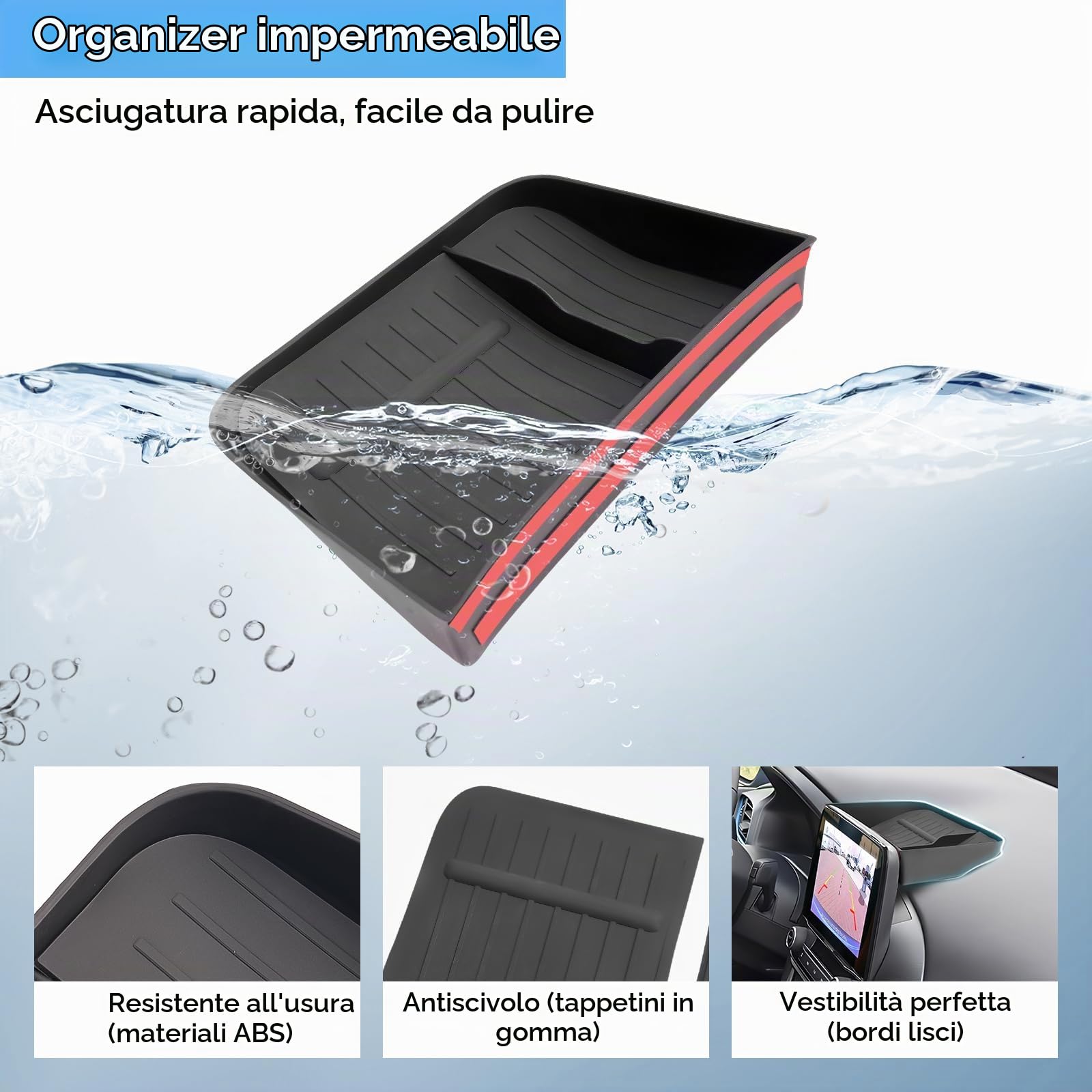 Vano Portaoggetti del Cruscotto Centrale Compatibile con Ford Puma 2020-2025, Console Centrale Portaoggetti, Ford Puma Organizer per Console Centrale con Tappetino Antiscivolo (Nero)