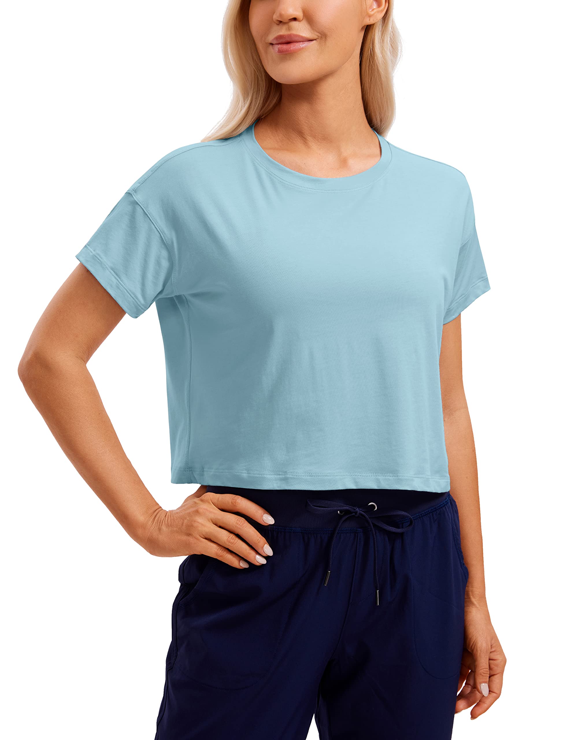 CRZ YOGA Short Sleeve Derportiva Shirts Women Pima Cotton Gym Casual